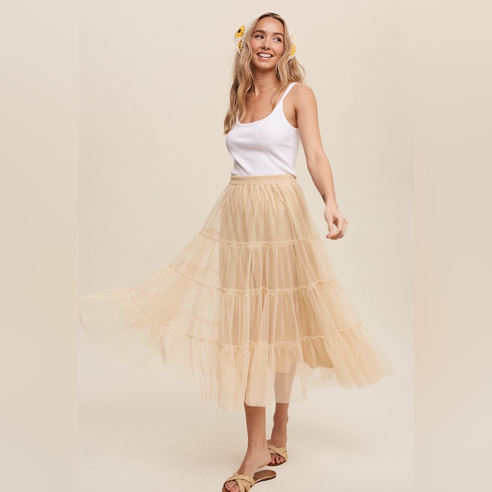 Ruffle Mesh Tiered Skirt in Champagne - Picture 4 of 17